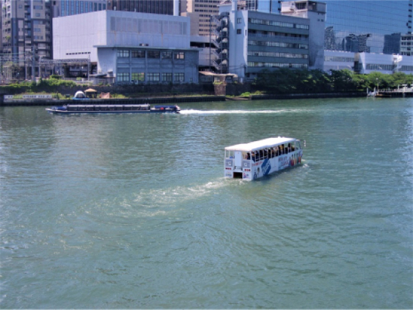 川岸から見える船